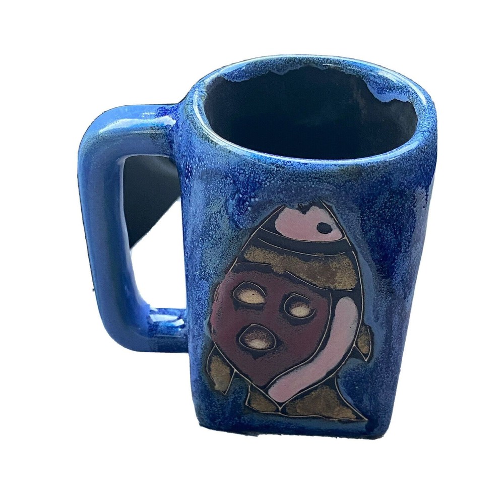 Mara Mexico Blue Fish Mug Coffee Tea Cup Mexican Stoneware Pottery Signed
